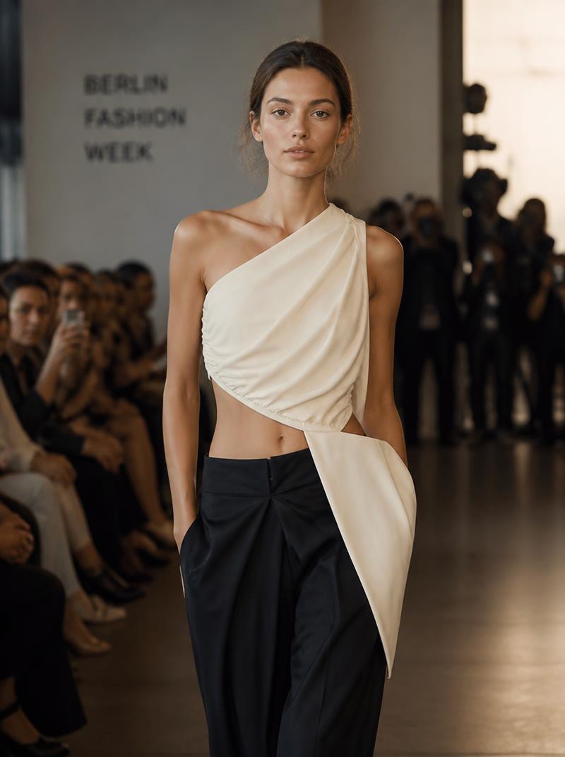 Sichtbar: Model auf dem Runway der Berlin Fashion Week