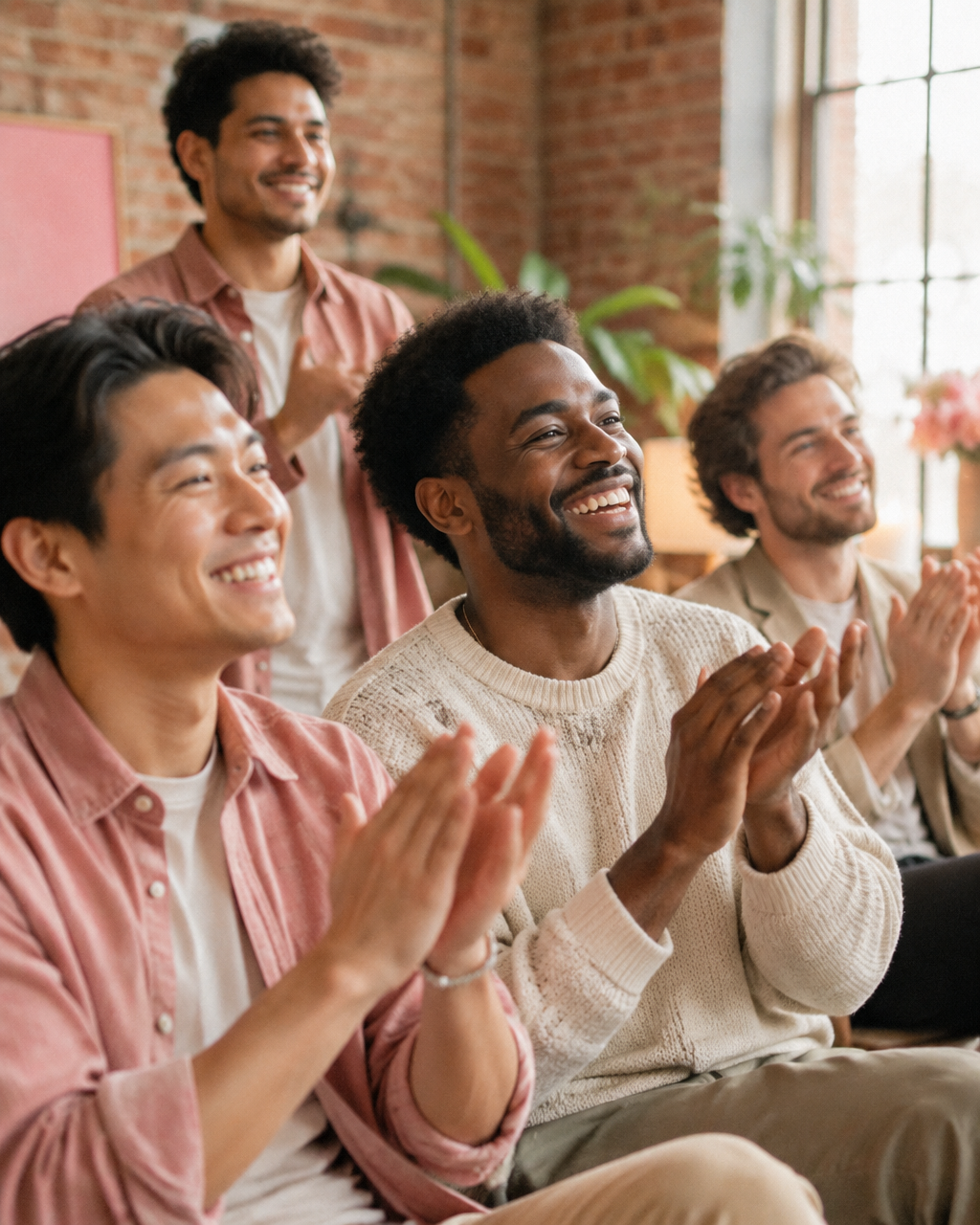 Männer applaudieren begeistert bei einem Community-Event