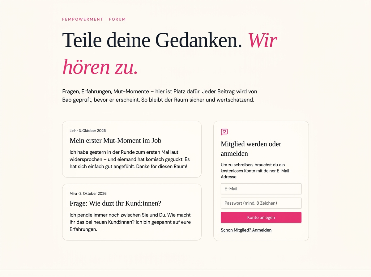 Vorschau des Fempowerment-Forums mit Beispielsbeiträgen